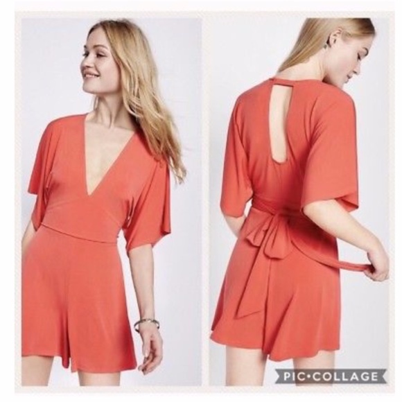 Express Coral Deep Plunge Kimono Romper size xs - Picture 1 of 5